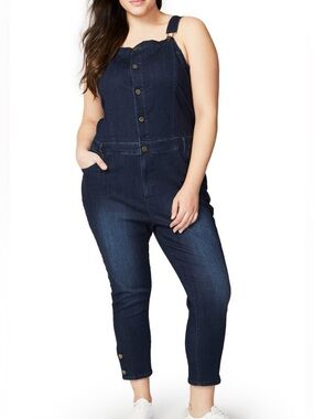 RACHEL Rachel Roy Dark Indigo Cropped Skinny Denim Overalls Plus Size 24 NWT